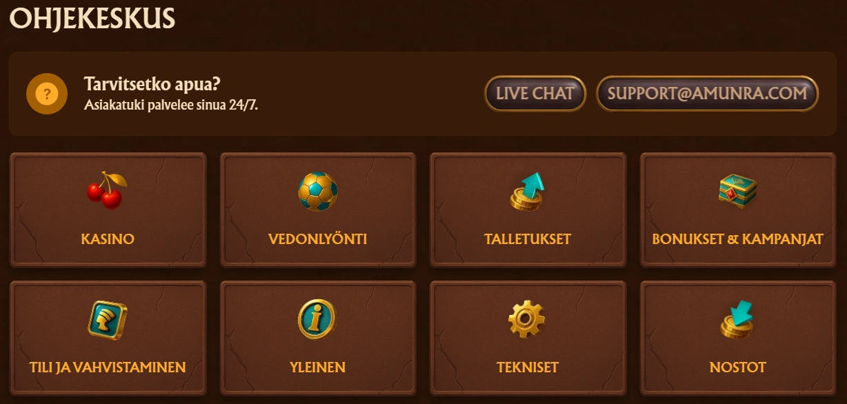 Asiakaspalvelu AmunRa Casinolla